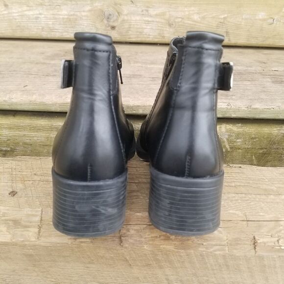 Vintage 90s y2k Square Toe Chunky Heel Black Leather Heeled Ankle Boots Booties - Picture 5 of 9